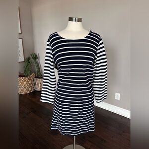 J. Crew Factory Nautical Costal Preppy Striped Long Sleeve Midi Cotton Dress LG